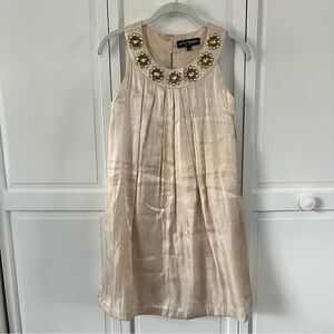 Mini Boden Champagne Metallic Jeweled Trapeze Special Occassion Dress Size 11/12
